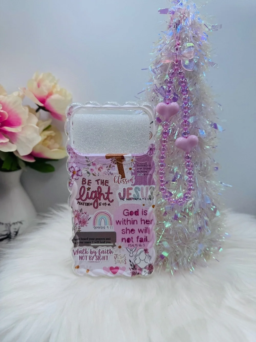 Faith Themed iPhone 17 Pro Max Case with pink Beaded Strap